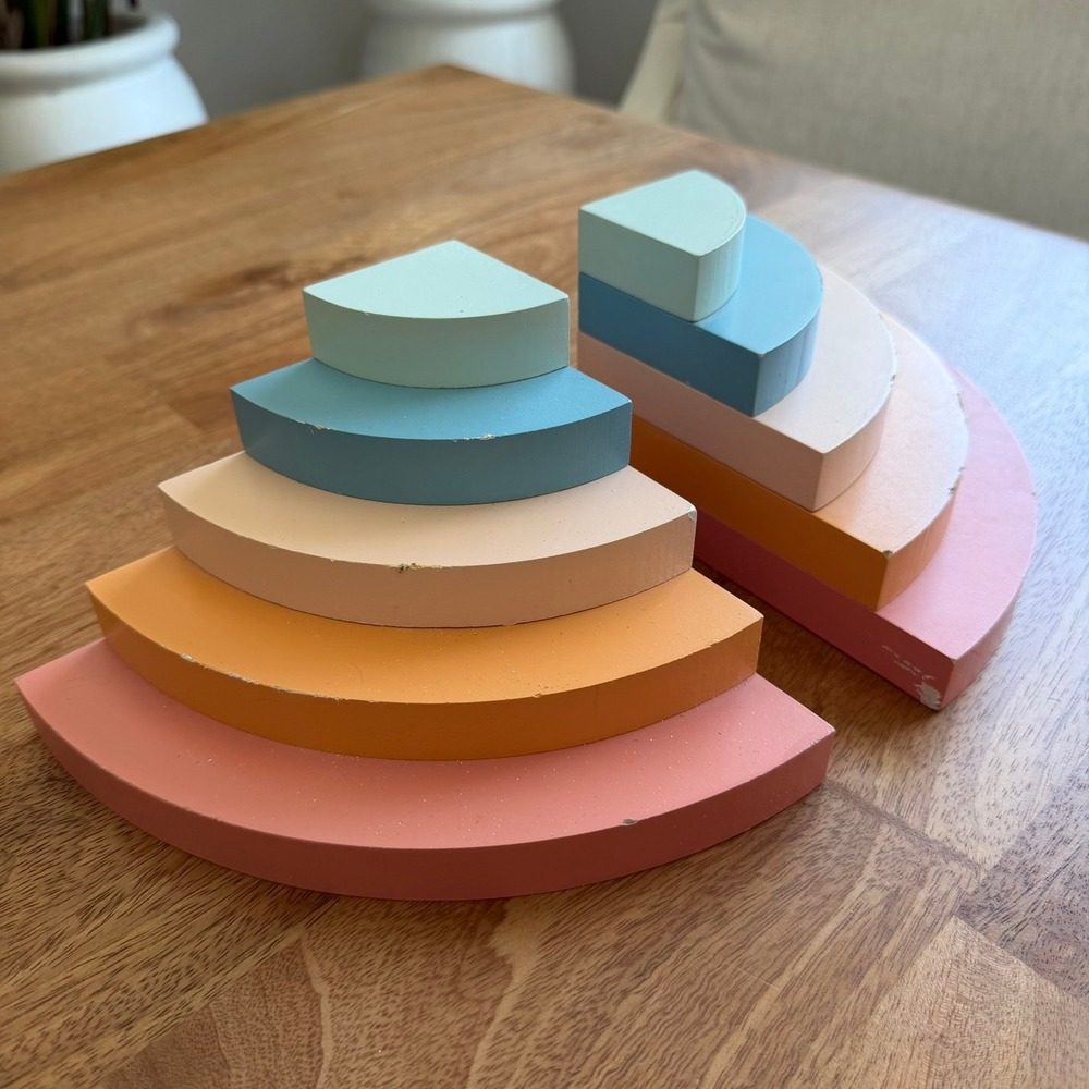 Decorably Wooden Rainbow Bookends Nursery Decor Pastel Boho Kids Room Pink Blue